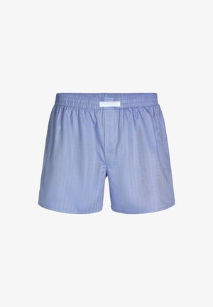 Lichtblauwe herenboxers met een elastische tailleband. Gemaakt van zacht materiaal met subtiele strepen en een detail van een vooropening.