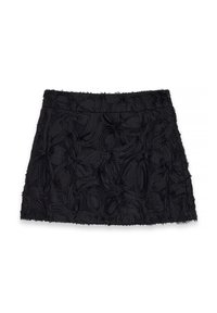 Must mustriga seelik, millel on kõrgendatud lillemustrid, frantsi äärega ja istuv vöökoht, esitleb struktureeritud A-line kuju.