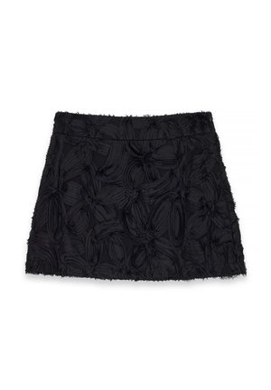 Must mustriga seelik, millel on kõrgendatud lillemustrid, frantsi äärega ja istuv vöökoht, esitleb struktureeritud A-line kuju.