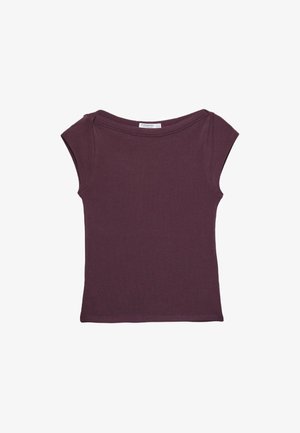 Maglietta a maniche corte con collo rotondo di un profondo viola, realizzata in morbido tessuto jersey. Presenta una silhouette aderente e una trama liscia.