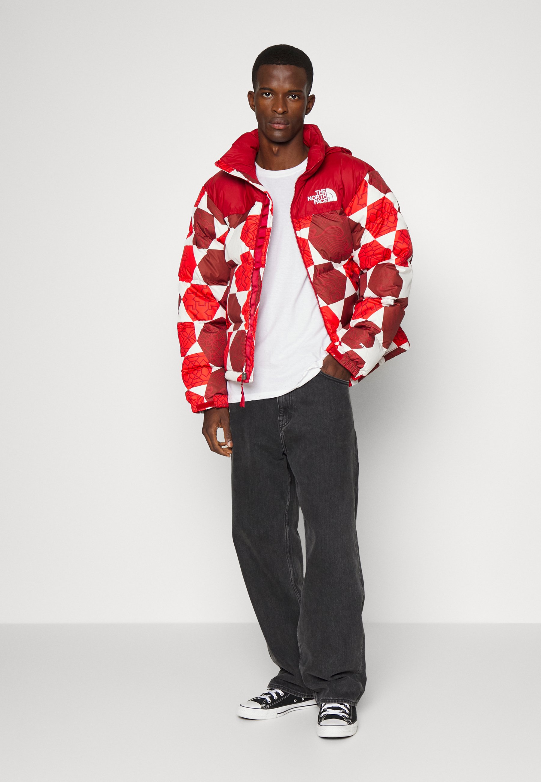 fiery red nuptse jacket
