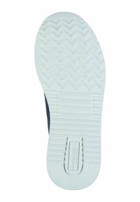 Shoe sole in white rubber, featuring a zigzag tread pattern. Navy upper material is partially visible on the side.