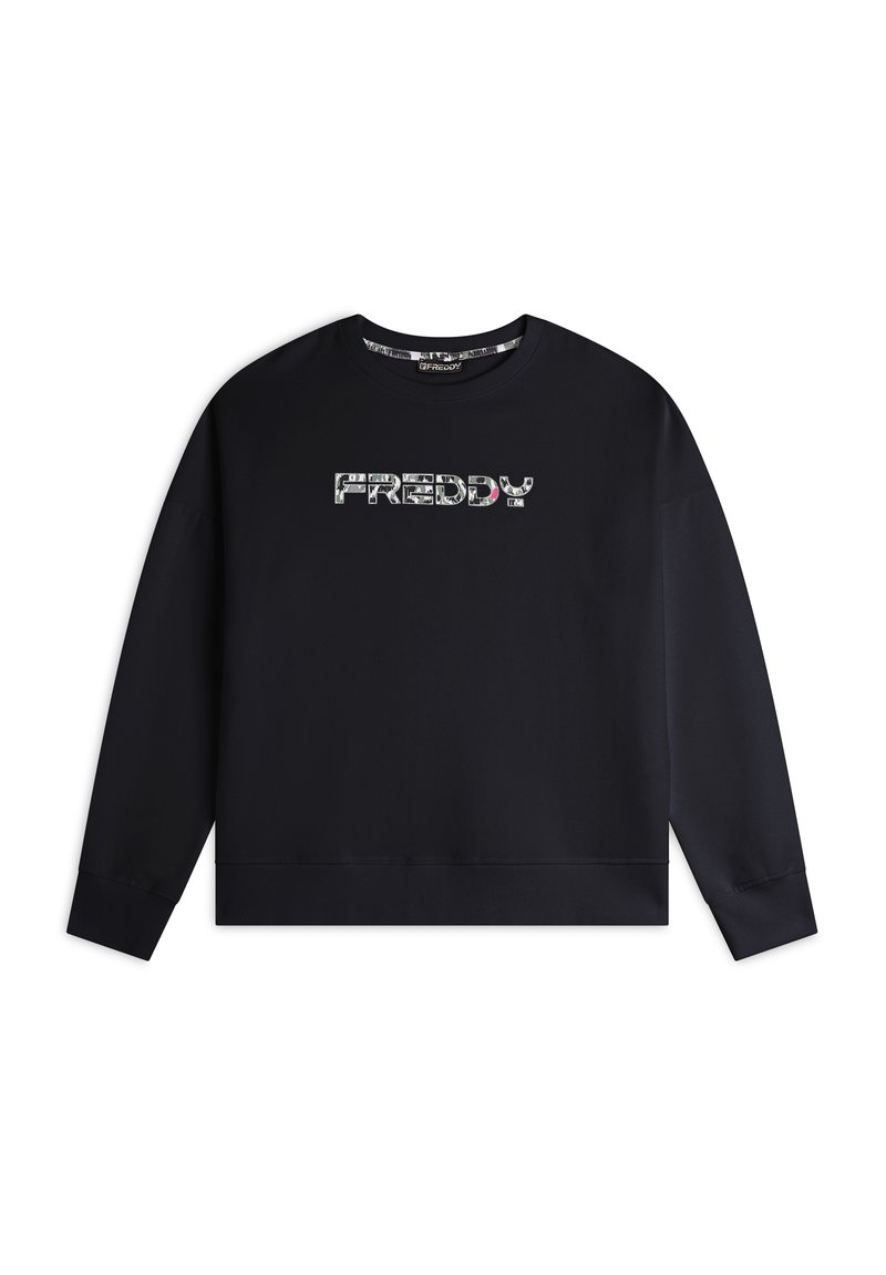 Felpa nera con maniche lunghe, caratterizzata da un logo testurizzato "FREDDY" in un design a contrasto sul petto; scollatura rotonda, vestibilità comoda.