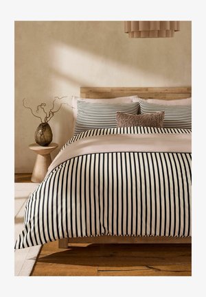 Next, REVERSIBLE DUVET COVER AND PILLOWCASE SET UNISEX - Sengetøj - black natural slim stripe