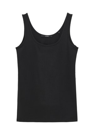 Black sleeveless tank top made of soft fabric, featuring a round neckline and a straight hem, without additional patterns or embellishments.