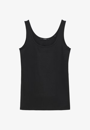 Black sleeveless tank top made of soft fabric, featuring a round neckline and a straight hem, without additional patterns or embellishments.