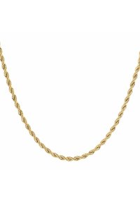 Collana di catena a spirale in oro, con superficie strutturata, curvatura liscia e anelli a spirale uniformemente distribuiti.