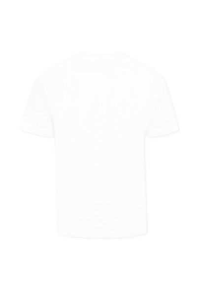 T-shirt bianco a maniche corte realizzato in cotone. Design con collo rotondo e texture liscia. Nessun logo o motivo visibile sulla schiena.