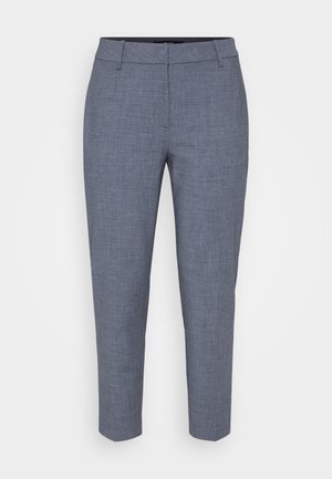 Grijze, op maat gemaakte broek van een fijn, textuurachtig materiaal, met een slim fit en een standaard tailleband. Geen zichtbare zakken of sluitingen.