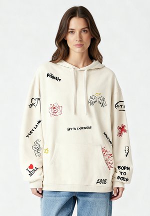 GRAFFITI HEAYVWEIGHT UNISEX OVERSIZED - Felpa con cappuccio - off white