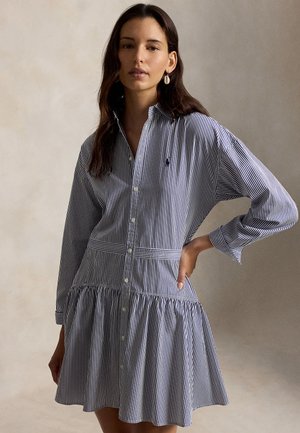 STRIPED COTTON POPLIN PANELED SHIRTDRESS - Marškininė suknelė - white/fall royal