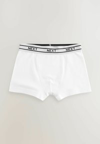 Boxer en coton blanc avec une ceinture élastique noire et blanche portant le logo "NEXT", conçu avec une coupe classique et une texture lisse.