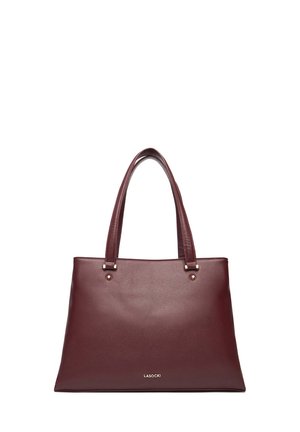 Sac cabas en cuir marron foncé avec doubles anses pour l'épaule, détails métalliques minimalistes et logo LASOCKI au centre avant.