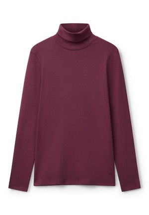 Bordeaux lange mouw turtleneck top gemaakt van zachte stof, met een aansluitend ontwerp en een gladde textuur zonder extra versieringen.