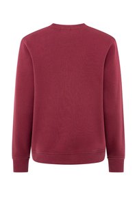 Moosgrüner Sweatshirt mit Rundhalsausschnitt, gerippten Bündchen und Saum. Glatte Textur und einfarbig ohne sichtbare Muster oder Verzierungen.