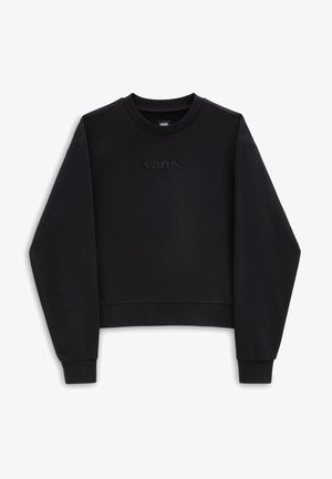 Musta pitkähihainen pyöreäkauluksinen collegepaita, jossa on hillitty kohopainettu "vans."-logo rinnassa sekä ribbiresorit hihoissa ja helmassa.