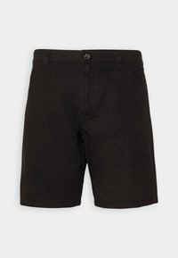 Černé šortky z lehkého materiálu, s běžným pasem a zapínáním na knoflík, se rovnými nohavicemi.