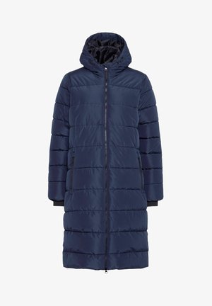 Námornícky prešívaný kabát s kapucňou, s horizontálnymi prešívacími líniami, bočnými vreckami a predným zipsom. Vyrobený z ľahkého, hladkého materiálu.