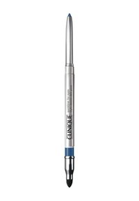 Clinique eyelinerpenna med ett silverfärgat hölje, blå spets och en svart suddsvamp i slutet för blandning.