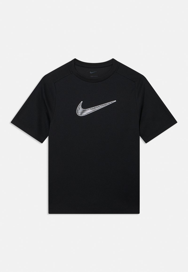 Čierne tričko s krátkym rukávom vyrobené z ľahkej tkaniny. Na hrudi je reflexné logo Nike. Klasický strih s okrúhlym výstrihom.