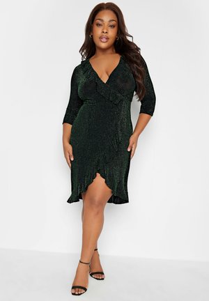 Yours Clothing GLITTER RUFFLE - Vestido de cóctel - green