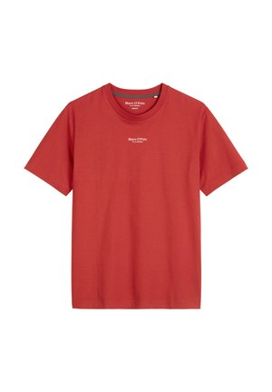 T-shirt rosso a maniche corte realizzato in cotone, con scollatura a girocollo e una piccola stampa del logo bianco sulla parte superiore del petto.