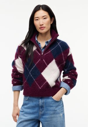 Tommy Jeans, ALPACA BLEND FLUFFY CROPPED QUARTER-ZIP JUMPER - Пуловер - calypso berry