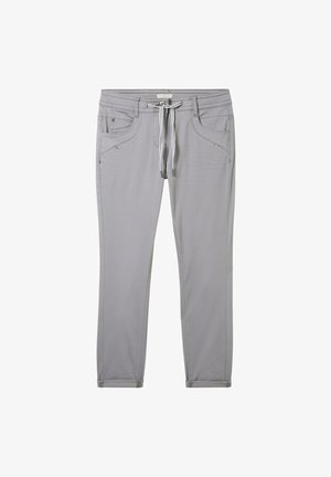 Graue Hose aus einem weichen Material, mit einem Kordelzugbund, vier Taschen und einer schlanken Passform mit dezenten Nähdetails.