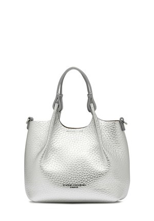 Sac à main en cuir texturé argenté avec double poignée et logo subtil de la marque « Gianni Chiarini Firenze » au centre avant.