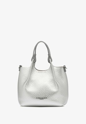 Sac à main en cuir texturé argenté avec double poignée et logo subtil de la marque « Gianni Chiarini Firenze » au centre avant.