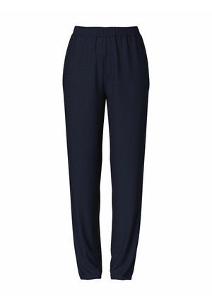Pantalones de chándal azul marino con cinturilla elástica, diseño de pierna ajustada y textura suave. Adecuados para uso casual o deportivo.