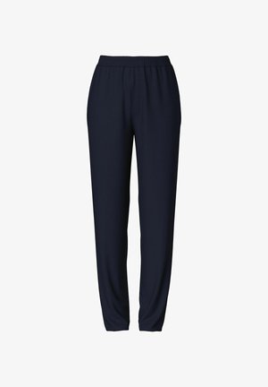 Pantalones de chándal azul marino con cinturilla elástica, diseño de pierna ajustada y textura suave. Adecuados para uso casual o deportivo.