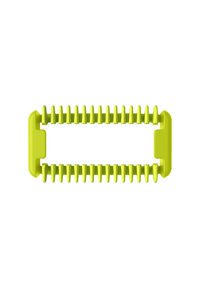 Green plastic hair clip with a rectangular shape, featuring evenly spaced teeth along its length and rounded ends for smooth handling.