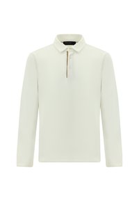 Langarm-Polohemd in Off-White. Mit klassischem Kragen und drei Knöpfen, weichem Stoff und klaren Linien. Keine sichtbaren Muster oder Akzente.