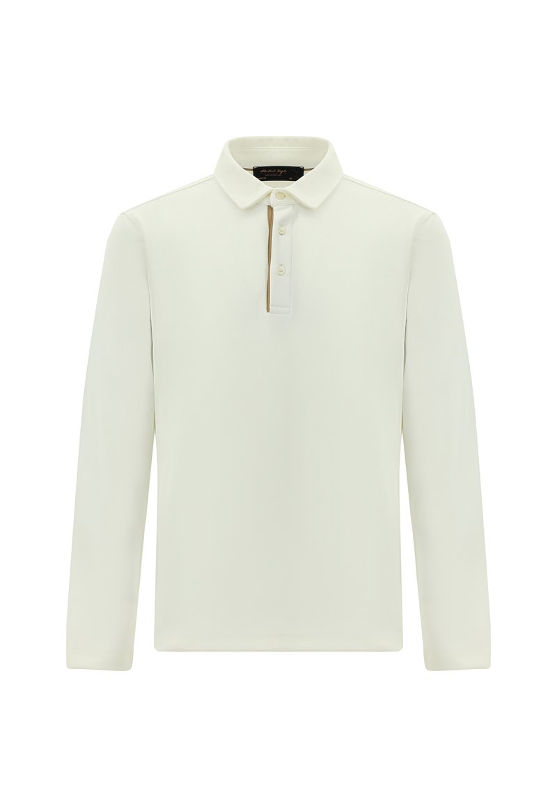 Langarm-Polohemd in Off-White. Mit klassischem Kragen und drei Knöpfen, weichem Stoff und klaren Linien. Keine sichtbaren Muster oder Akzente.