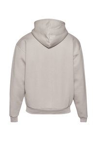 Sweat à capuche gris clair en tissu doux. Caractéristiques d'une coupe décontractée, poignets et ourlet côtelés. Le dos est lisse sans détails de design visibles.