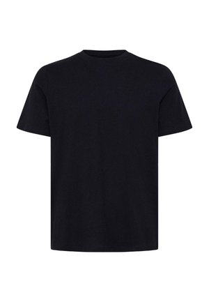 T-shirt noir uni à manches courtes avec col rond et ourlet droit, présenté à plat sur un fond blanc.