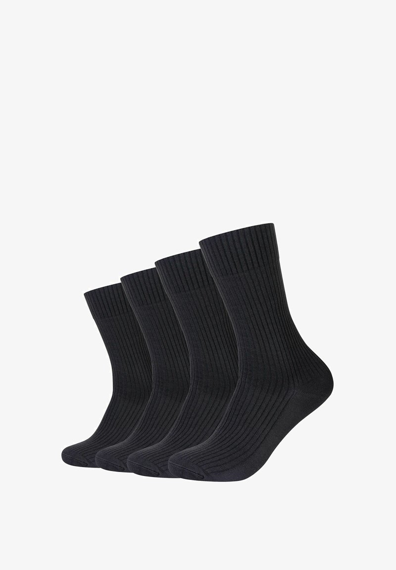 Calze in cotone nere in confezione da quattro, con una texture a coste e un design di lunghezza alla caviglia. Semplici e pratiche per l'uso quotidiano.