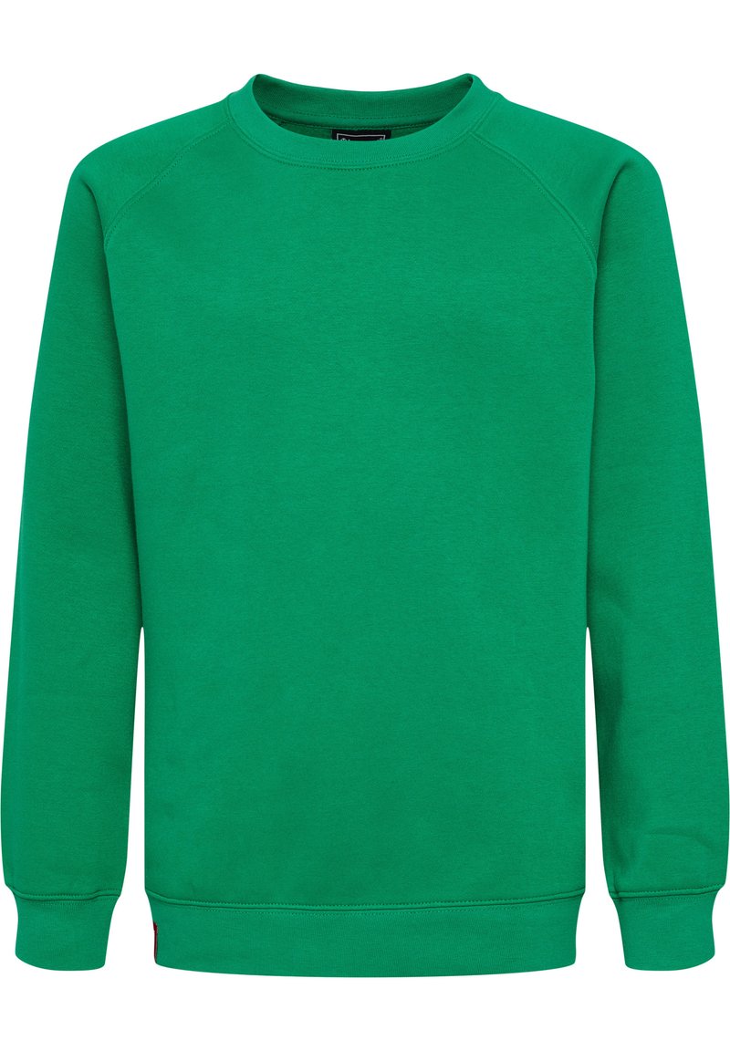 Grön sweatshirt med rund halsringning, långa raglanärmar samt ribbade muddar och fåll. Tillverkad av mjukt, slätt tyg med en enfärgad design.