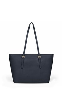 Borsa a spalla in pelle texturizzata blu navy con due lunghe tracolle regolabili e dettagli in tono oro.