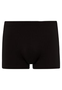 Černé boxerky vyrobené z hladké látky. Mají přiléhavý střih, elastický pas a žádné viditelné vzory ani loga. Jednoduchý zadní pohled.