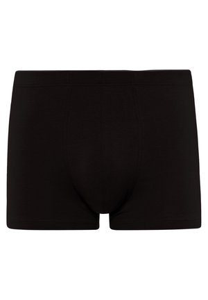 Černé boxerky vyrobené z hladké látky. Mají přiléhavý střih, elastický pas a žádné viditelné vzory ani loga. Jednoduchý zadní pohled.
