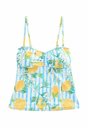 BANDEAU TANKINI - Bikini top - white/blue stripe lemon print