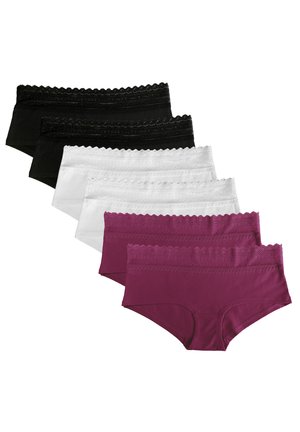 6ER SET COTTON HIPSTER MIT BREITEM SPITZENBUND NIEDRIGE LEIBHÖHE - Pants - schwarz/weiß/beere