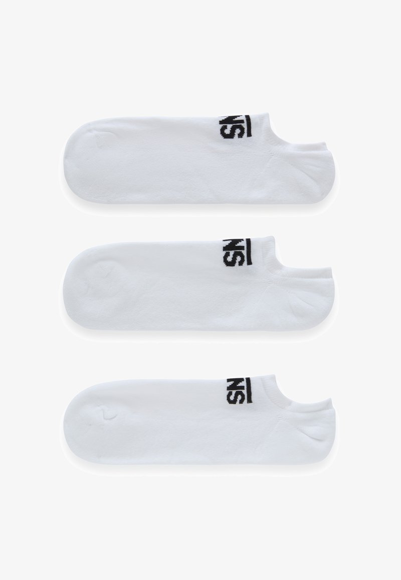 Trois paires de chaussettes de chevilles en coton blanc avec des accents de logo noir sur le bord supérieur. Texture douce et design de orteil arrondi pour un confort optimal.