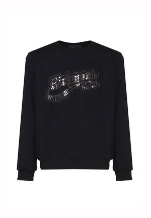 Felpa nera con un design lucido del logo "Richmond" realizzato con paillettes circolari, scollo rotondo e polsini e orlo a costine.