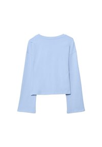 Top corto a manica lunga azzurro chiaro in morbido cotone. Presenta una scollatura rotonda e maniche larghe, con un design semplice e pulito.