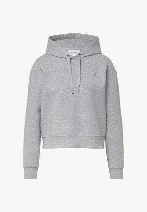 Grey hooded sweatshirt with a relaxed fit. Made of soft fabric, features drawstring in matching color and ribbed cuffs. Subtle logo detail on chest.