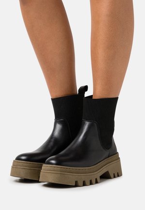 DAPHNE - Enkellaarsjes met plateauzool - black/khaki