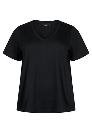 Zizzi SHORT-SLEEVED WITH V-NECK - Basic T-shirt - black